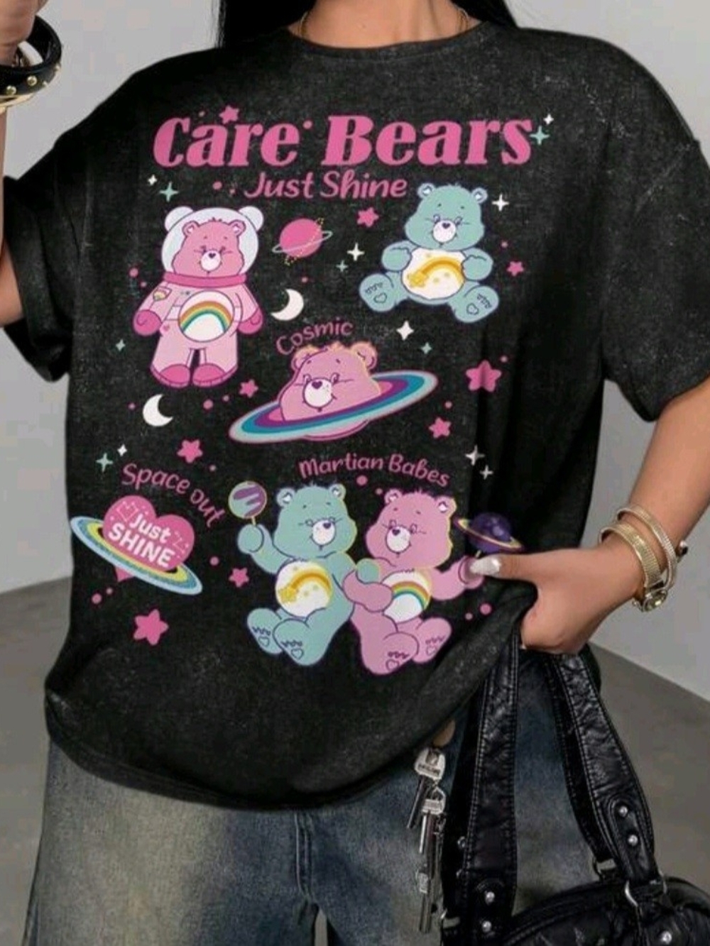 PRICE DROP 👇🏼 Care Bears Black Graphic Tee with Pink & Mint Characters